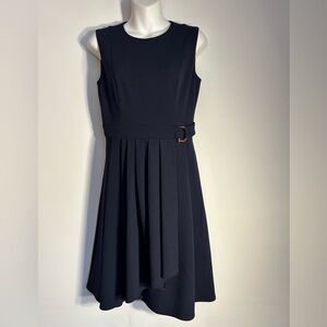 DKNY MID LENTGH SLEEVELESS NAVY BLUE GOLD TONE BACK ZIPPER DRESS WOMENS SIZE 2
